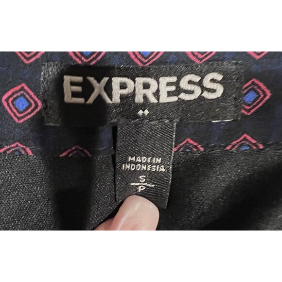 Express long sleeve Button Down pattern shirt dress with belt size small - Picture 6 of 7